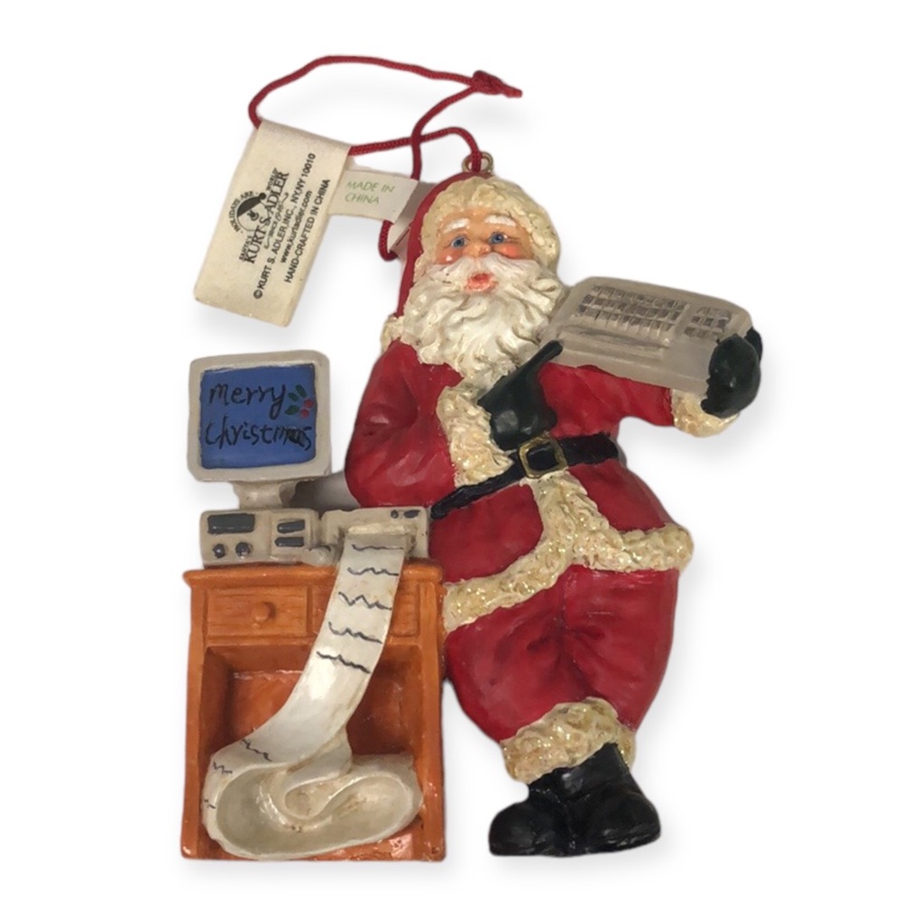 Vintage Kurt S. Adler Santa with Computer Santa’s List 4” Christmas Ornament NWT